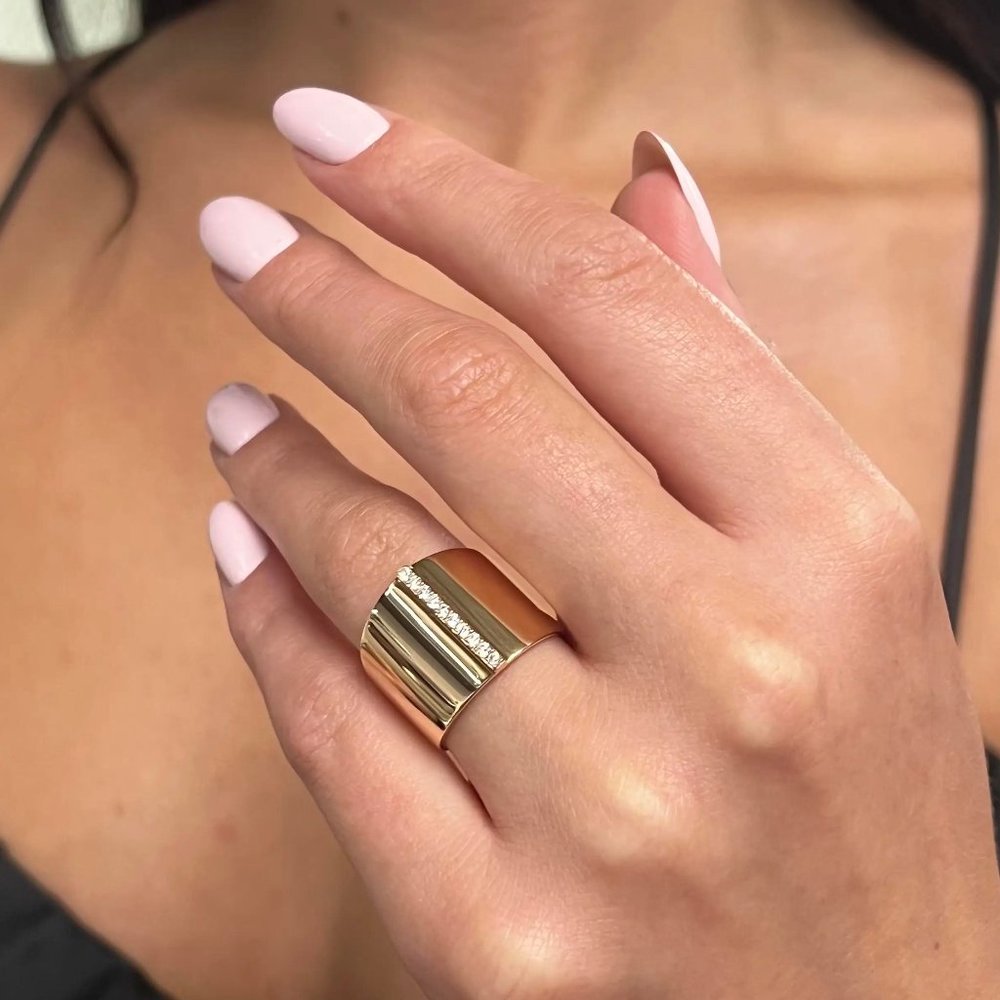 Messika 0.17Cttw Kate Diamond Wide Band Ring 18K Rose Gold Size 53 US 6.5